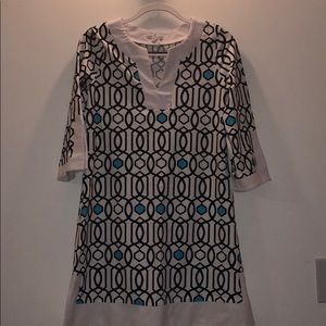 Jude Connally Blue and White Printed Dress